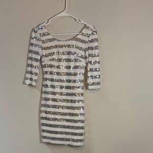 Clove White and Silver Striped Sequin Dress